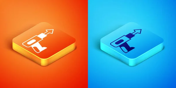 Isometric Fishing Harpoon Icon Isolated Orange Blue Background Fishery Manufacturers — Wektor stockowy