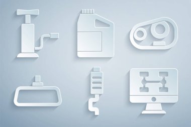 Motor yağı ve hava pompası ikonu için araba egzozu aynası tanılama cihazını ayarla. Vektör.