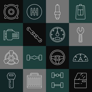 Hat kapısı hız göstergesi anahtarı buji prizi kontrol motor ses hoparlörü ve simge. Vektör.