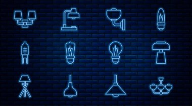 Satırı ayarla Chandelier Masa Lambası Duvarı ya da lamba lambası diyot ve simge yayıyor. Vektör.