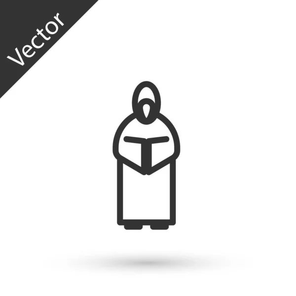 Icona Monk Linea Grigia Isolata Sfondo Bianco Illustrazione Vettoriale — Vettoriale Stock