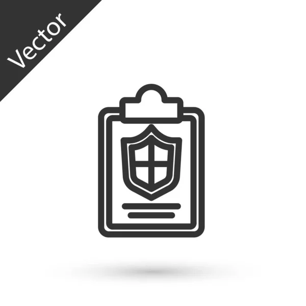 Línea Gris Documento Con Icono Escudo Aislado Sobre Fondo Blanco — Vector de stock