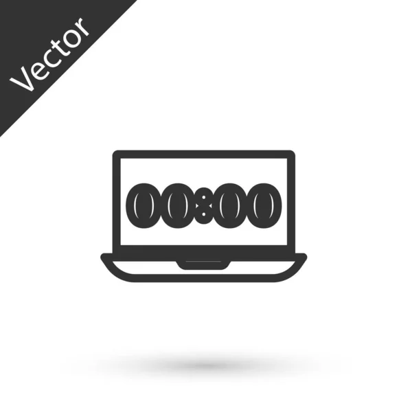 Grey Line Clock Laptop Screen Icon Isolated White Background Schedule — Image vectorielle