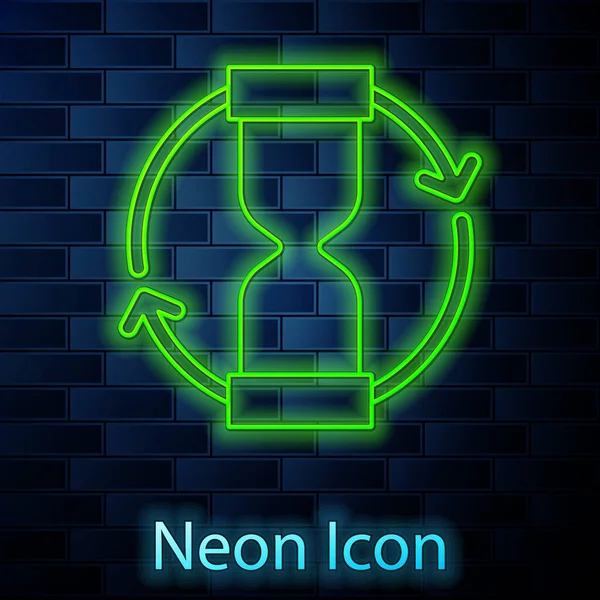 Žhnoucí Neonová Čára Staré Přesýpací Hodiny Tekoucí Pískovou Ikonou Izolované — Stockový vektor