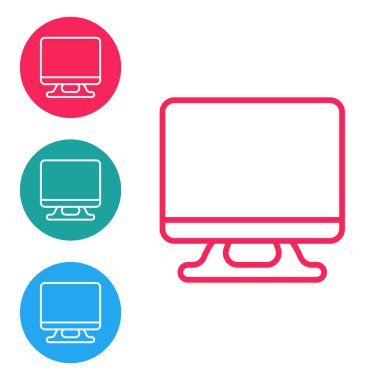 Red line Smart Tv icon isolated on white background. Television sign. Set icons in circle buttons. Vector.