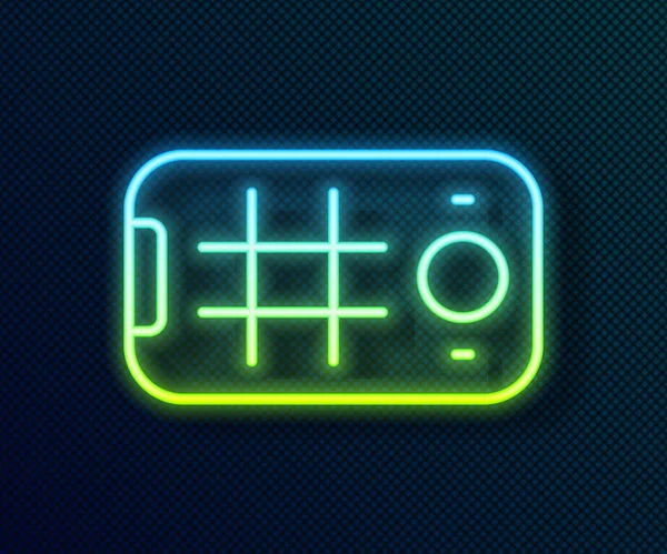Glödande Neon Line Selfie Mobiltelefon Ikon Isolerad Svart Bakgrund Vektor — Stock vektor