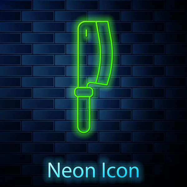 Ragyogó Neon Vonal Húsdaráló Ikon Elszigetelt Téglafal Háttér Konyhai Kés — Stock Vector