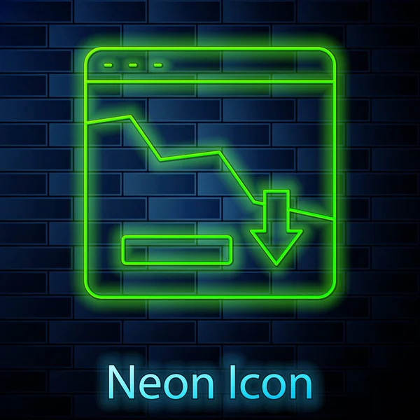 Glödande Neon Line Finansiell Tillväxt Minskning Ikon Isolerad Tegelvägg Bakgrund — Stock vektor