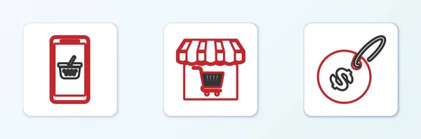 Set Line Price Tag Dollar Mobile Shopping Basket Market Store — Image vectorielle
