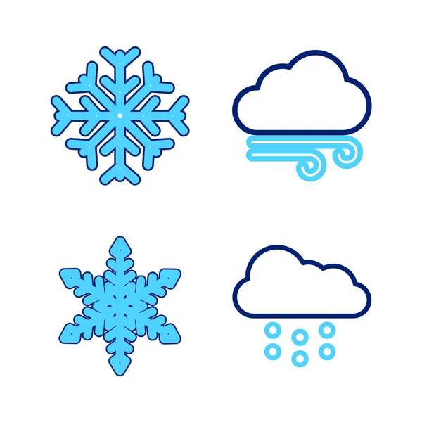 Set Line Cloud Snow Snowflake Windy Weather Icon Vector — Vector de stock