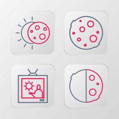 Set line Eclipse of the sun Weather forecast Moon and icon. Vector.