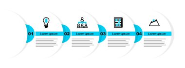 Abaküs Hiyerarşi organizasyon şeması ve ampul dolar ikonu ile çizgi dağları oluşturun. Vektör.