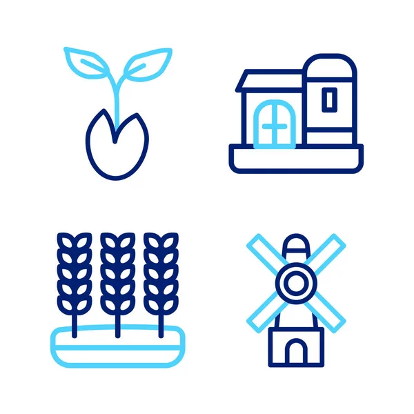 Set Line Windmill Wheat Farm House Sprout Icon Vector — Archivo Imágenes Vectoriales