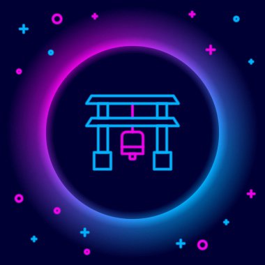 Işıldayan neon hattı Japon Kapısı simgesi siyah arka planda izole edildi. Torii kapı işareti. Geleneksel Japon klasik geçit sembolü. Renkli taslak konsepti. Vektör
