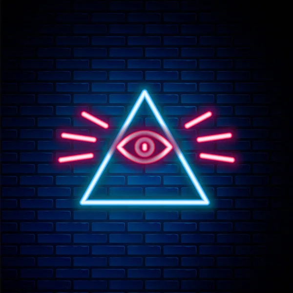 Zářící Neonová Čára Zednářský Symbol Vševidoucí Oko Boží Ikona Izolované — Stockový vektor