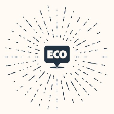 Grey Banner, label, tag, logo for eco green healthy food icon isolated on beige background. Organic product. Healthy food sticker. Abstract circle random dots. Vector.