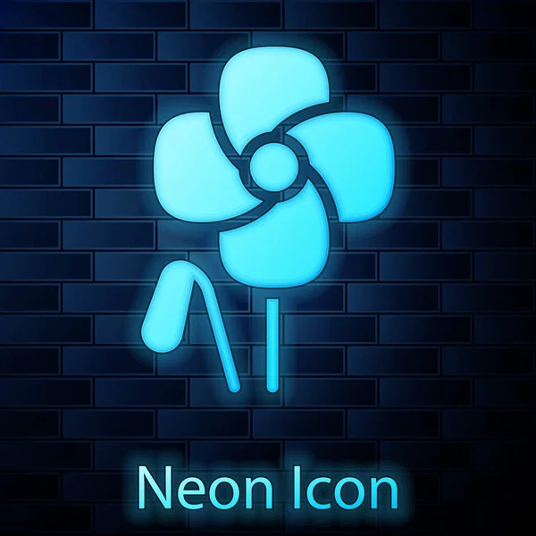Zářící Neon Poppy Květinová Ikona Izolované Cihlové Zdi Pozadí Vektor — Stockový vektor