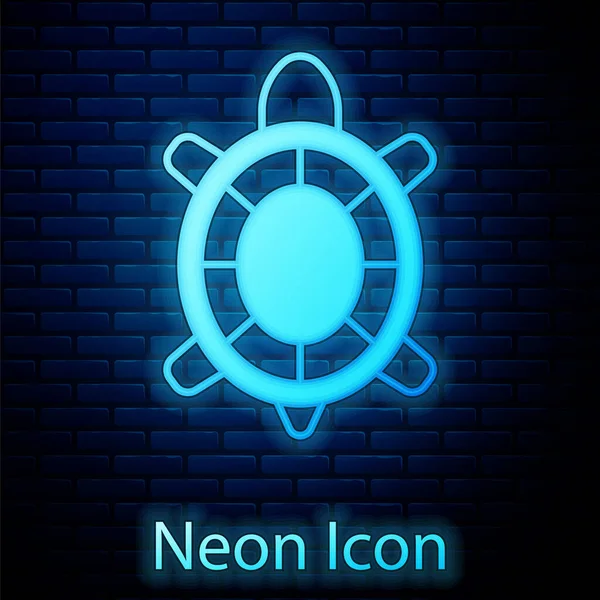 Świecący Neon Turtle Ikona Izolowane Tle Cegły Ściany Wektor — Wektor stockowy