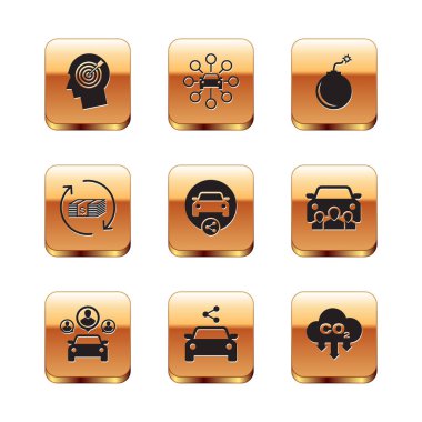 Set Head hunting concept Car sharing Refund money and Bomb ready to explode icon. Vector.