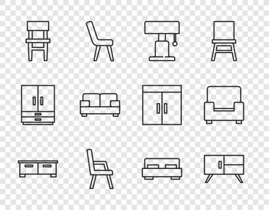 Göğüs Çekmecesi Masa Lambası Koltuk Koltuğu Büyük yatak ve ikon. Vektör.