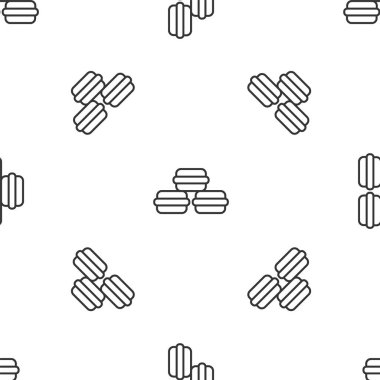 Gri çizgi makarnalı kurabiye ikonu beyaz arka planda izole edilmiş kusursuz desen. Makarna tatlı fırın. Vektör.