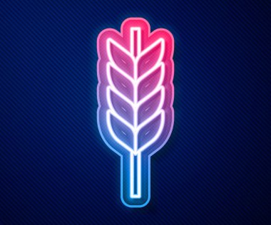 Pilav, buğday, mısır, yulaf, çavdar ve mavi arka planda izole edilmiş arpa ikonu içeren parlak neon çizgileri. Buğday ekmeği sembolleri. Vektör.