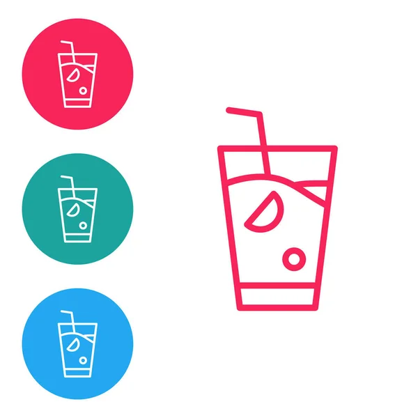 Red Line Fresh Smoothie Icon Isolated White Background Set Icons — стоковый вектор