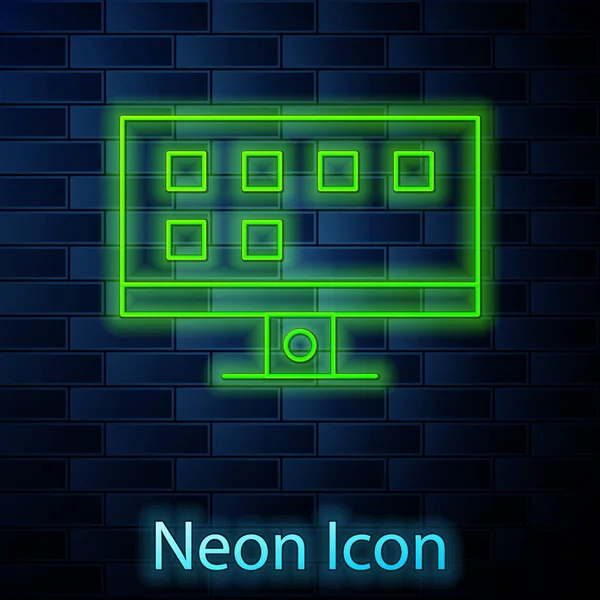 Świecący Neon Smart Ikona Izolowana Tle Cegły Ściany Znak Telewizyjny — Wektor stockowy