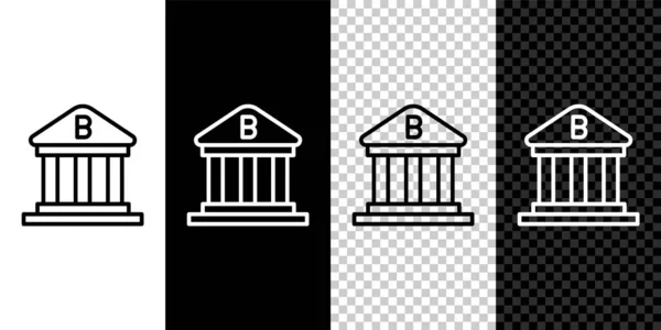 Establecer Línea Banco Icono Del Edificio Aislado Blanco Negro Fondo — Vector de stock