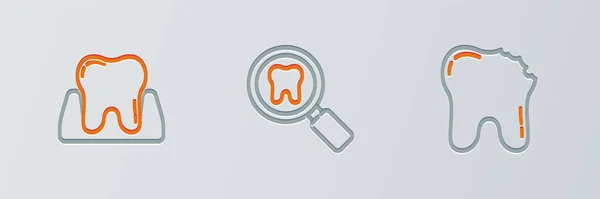 Установить Линию Сломанный Зуб Зуб Стоматологический Поиск Значок Вектор — стоковый вектор