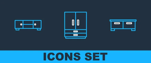 Set Line Chest Drawers Wardrobe Icon Vector — Image vectorielle