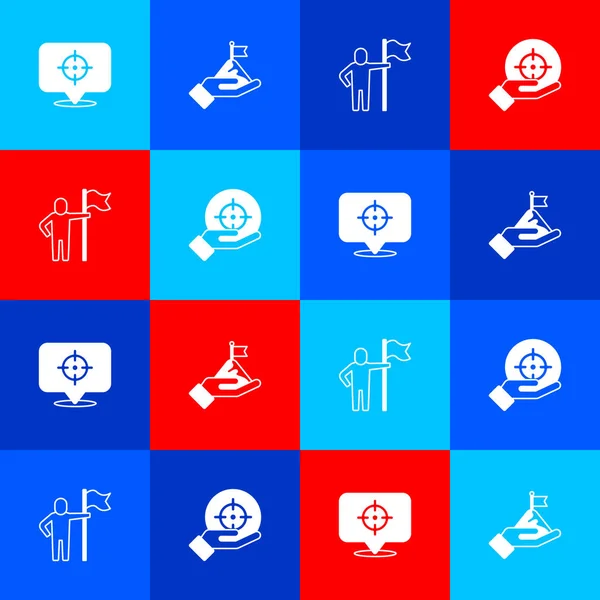 Set Target Mountains Flag Man Holding Icon Vector — Image vectorielle