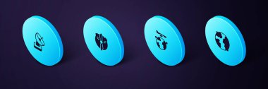 Isometric Worldwide 'ı, Globe' u uçan uçakla, uçak pervanesiyle ve Radar simgesiyle ayarlayın. Vektör.
