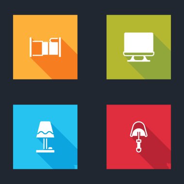 Yatak Akıllı TV Masa lambası ve Spatula simgesini ayarla. Vektör.