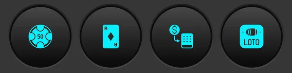 Set Casino Chips Playing Card Diamonds Exchange Lottery Ticket Icon — Wektor stockowy
