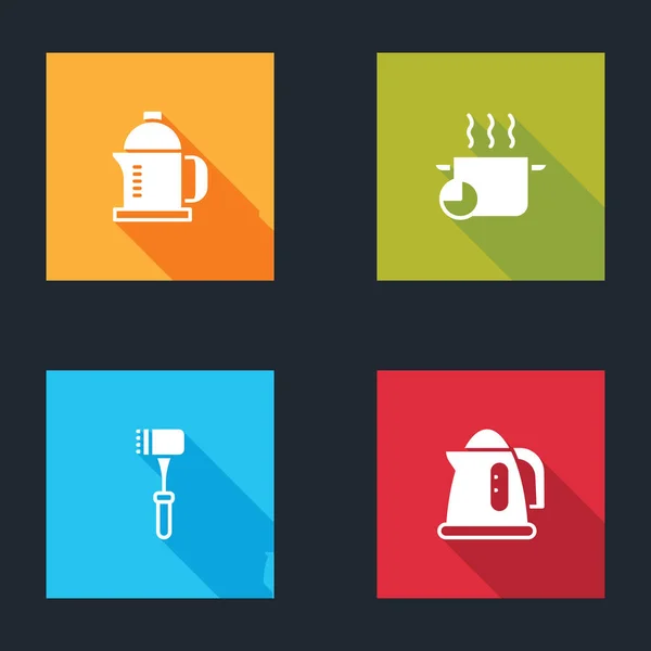 Set French Press Cooking Pot Kitchen Hammer Electric Kettle Icon — Stock Vector