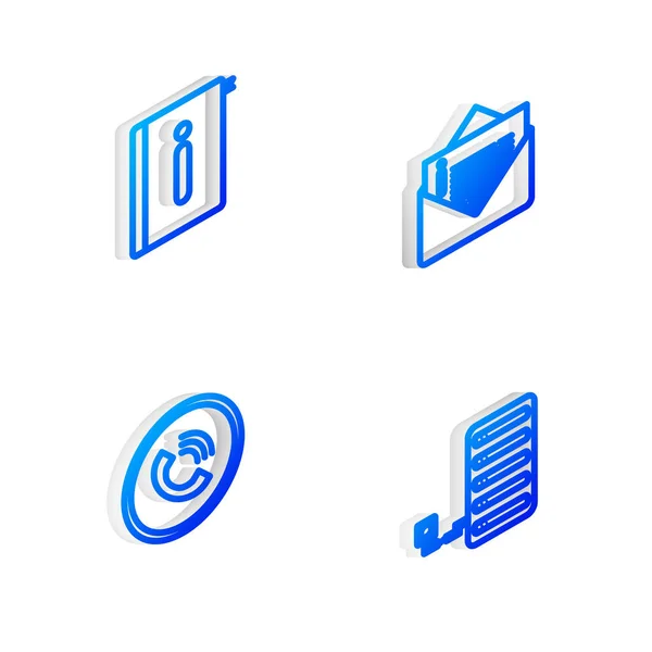 Set Isometric Line Envelope User Manual Phone Call Server Icon — Stock Vector