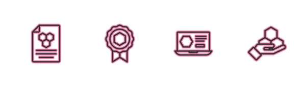 Set Line Honeycomb Online Service Medal Hand Icon Vector — ストックベクタ