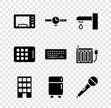 Mikrodalga fırın, bilek saati, su musluğu, House, Buzdolabı, Mikrofon, Grafik tablet ve Klavye simgesini ayarla. Vektör