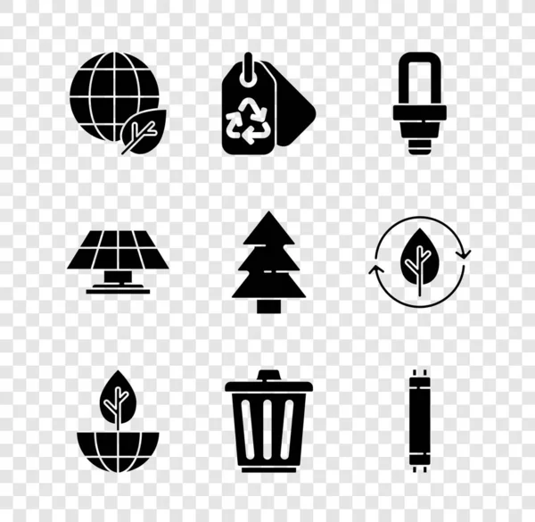 Set Earth Globe Leaf Tag Recycle Led Light Bulb Plant — Vector de stock