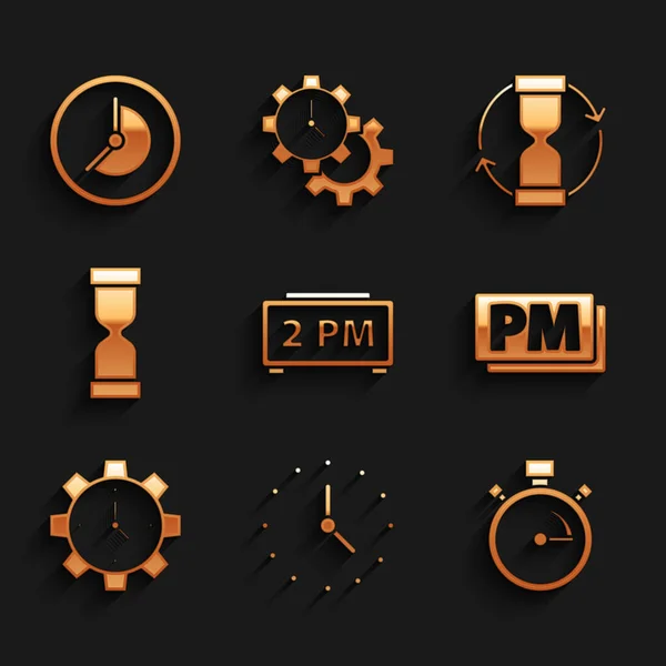 Set Digital Alarm Clock Clock Stopwatch Time Management Old Hourglass Vectorbeelden