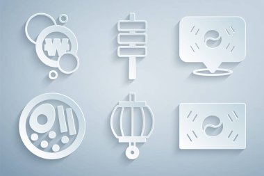 Kore feneri, Güney Konumu, Ramen, bayrak, yiyecek tokpokki ve madeni para ikonu. Vektör