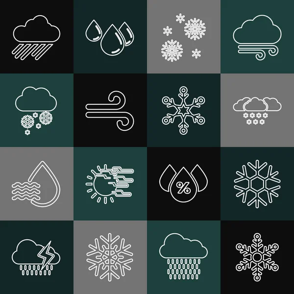 Set Line Snowflake Cloud Snow Wind Rain Icon Vector — Stock vektor