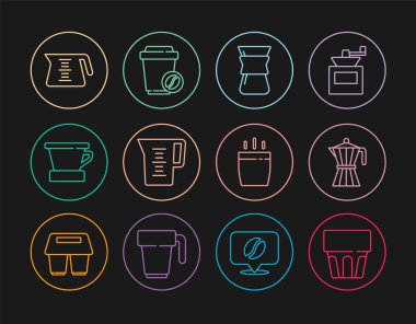 Bardağı suyla doldurun, kahve makinesini doldurun, kahve bardağını doldurun, V60, bardak ve ikon yapın. Vektör