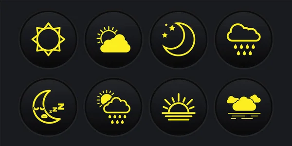 Set Moon Icon Cloud Rain Sun Sunset Stars Cloud Weather — Stockvektor