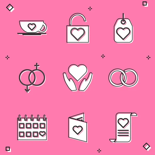 Ορισμός Φλιτζάνι Καφέ Και Την Καρδιά Lock Καρδιά Ετικέτα Φύλο — Διανυσματικό Αρχείο