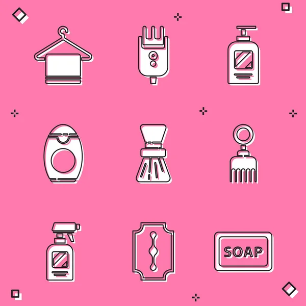 Set Towel Hanger Electrical Hair Clipper Shaver Bottle Shampoo Shaving — Image vectorielle