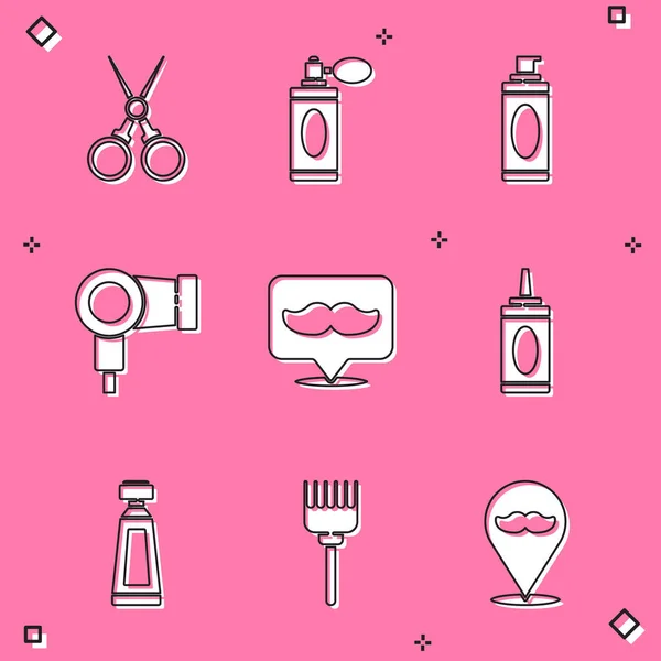 Set Scissors Hairdresser Aftershave Bottle Atomizer Shaving Gel Foam Hair — Image vectorielle