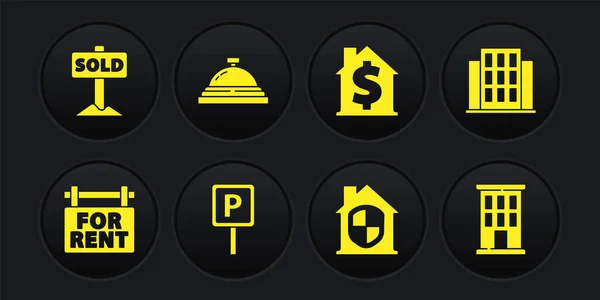 Set Hanging Sign Rent House Parking Protection Dollar Symbol Hotel — Archivo Imágenes Vectoriales