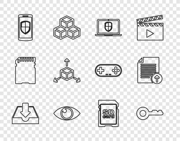 Set Line Download Inbox Key Laptop Shield Eye Smartphone Isometric — Archivo Imágenes Vectoriales